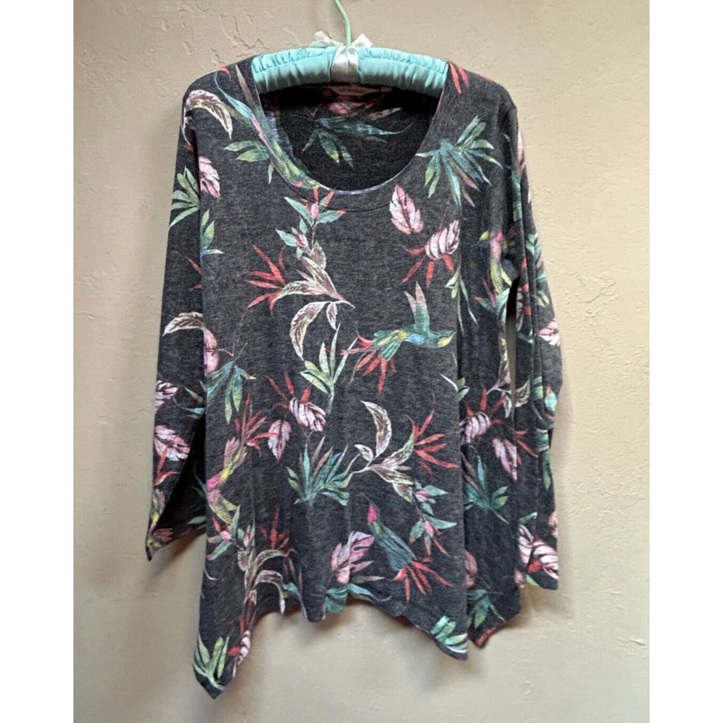 Soft Surroundings Womens Tropical Paradise Long Sleeve Tunic Top Large Casual